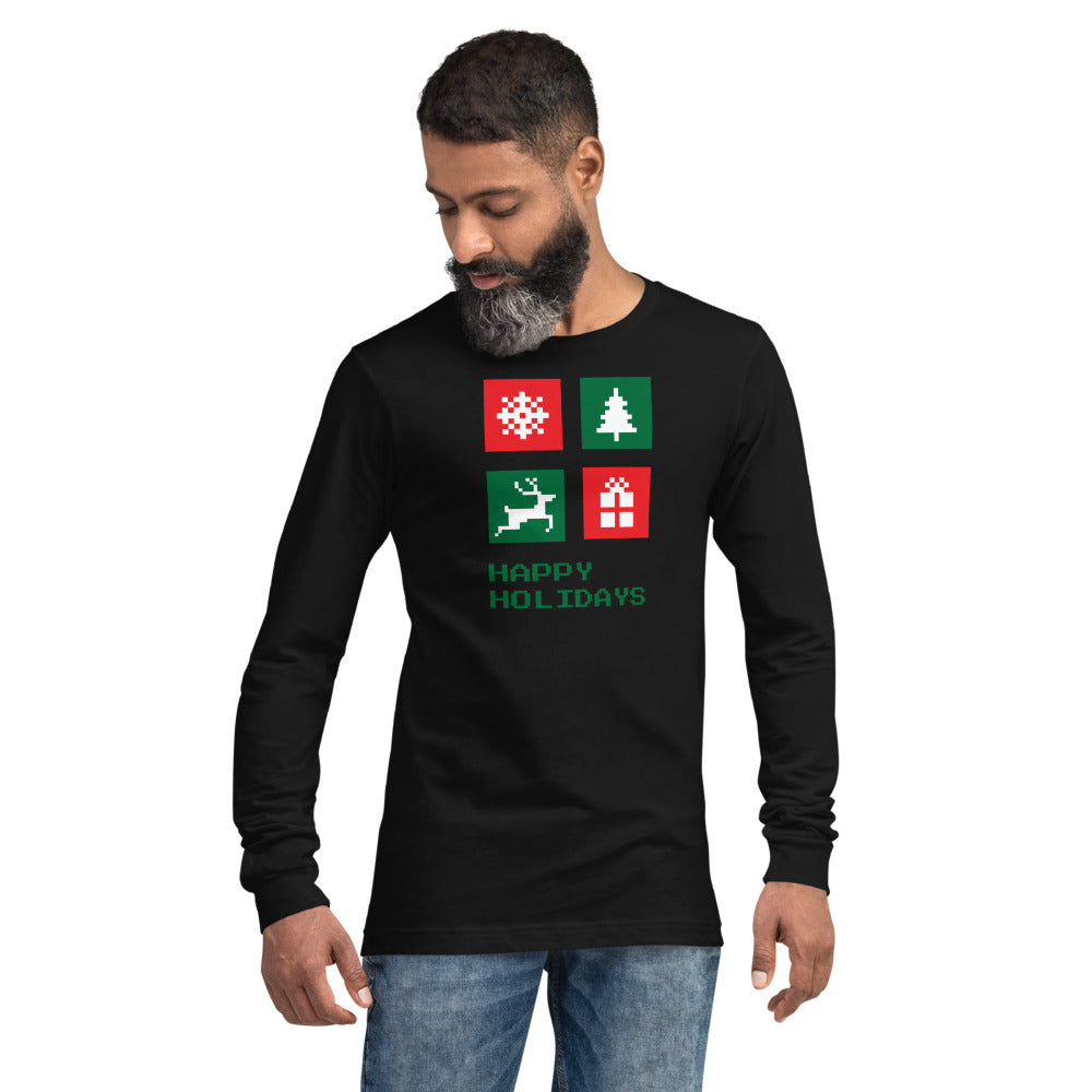 Happy Holidays Box Custom Text Personalized Unisex Long Sleeve Tee | Bella + Canvas 3501 TeeSpect