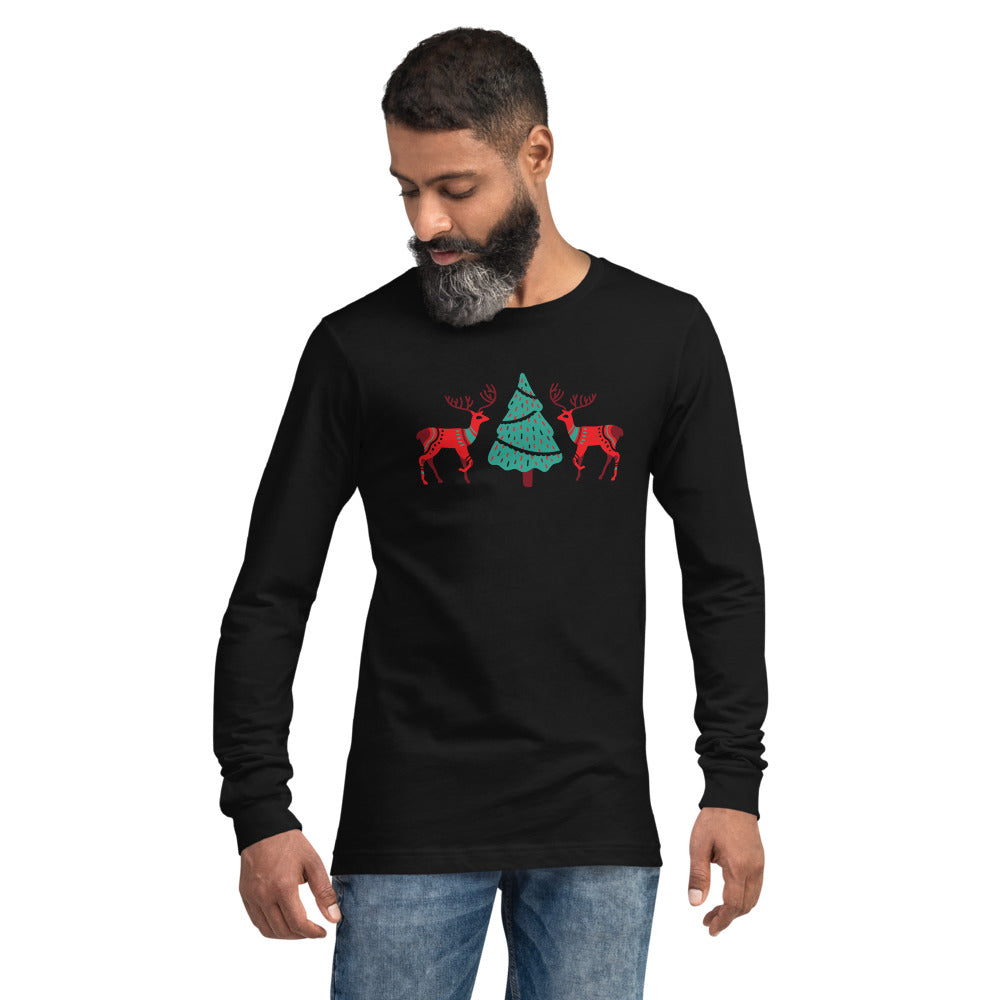 Merry Reindeer Tree Unisex Long Sleeve Tee TeeSpect