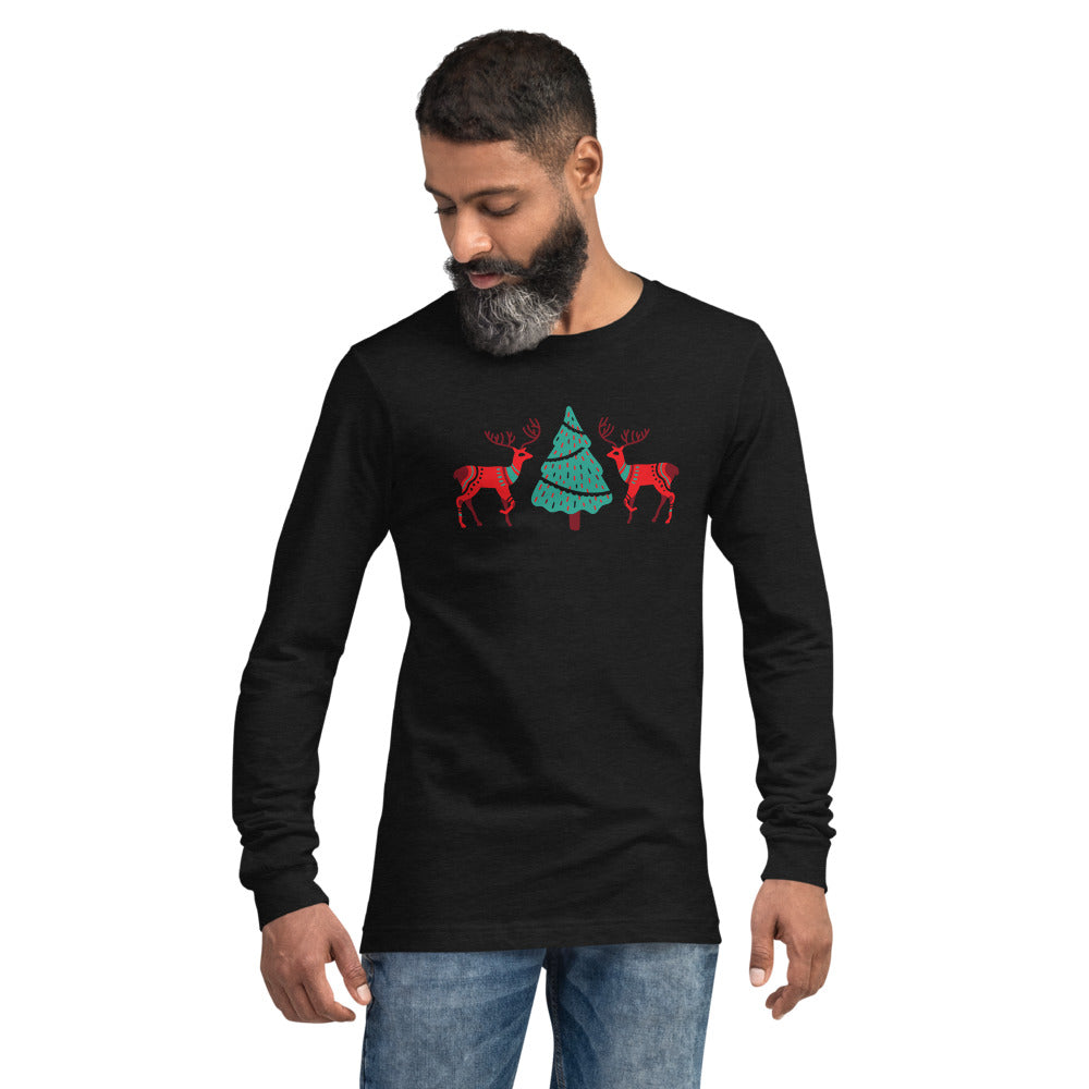 Merry Reindeer Tree Unisex Long Sleeve Tee TeeSpect