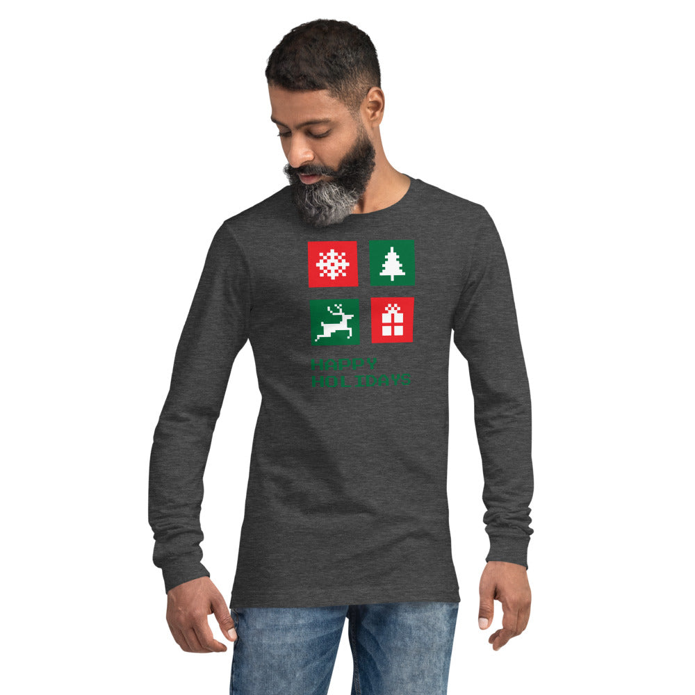 Happy Holidays Box Custom Text Personalized Unisex Long Sleeve Tee | Bella + Canvas 3501 TeeSpect