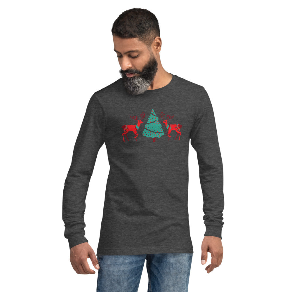 Merry Reindeer Tree Unisex Long Sleeve Tee TeeSpect