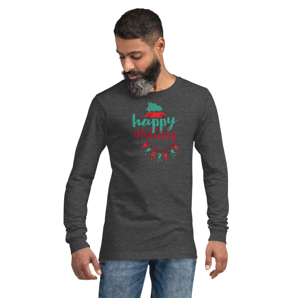 Happy Holiday Lights Truck Custom Text Personalized Unisex Long Sleeve Tee | Bella + Canvas 3501 TeeSpect