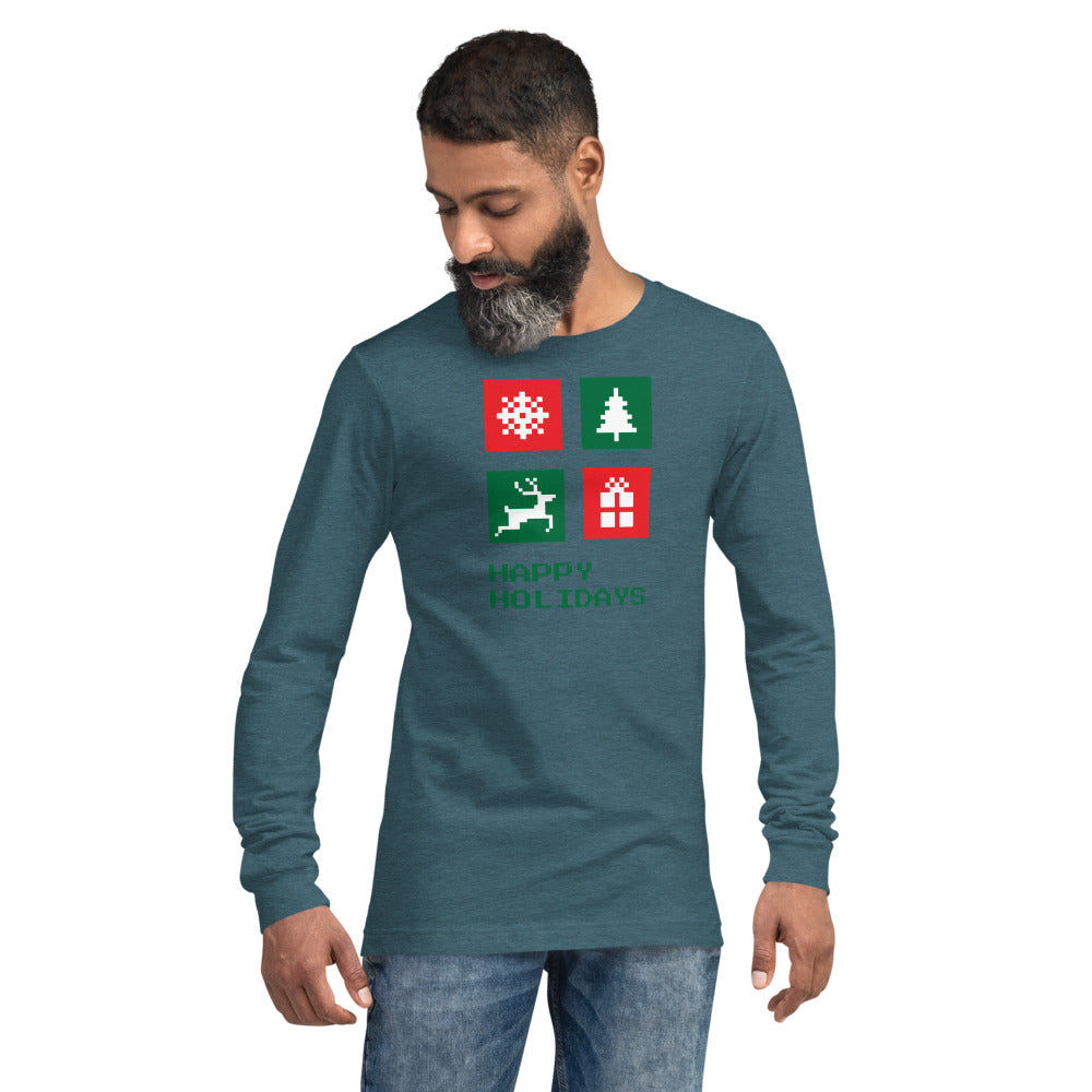 Happy Holidays Box Custom Text Personalized Unisex Long Sleeve Tee | Bella + Canvas 3501 TeeSpect