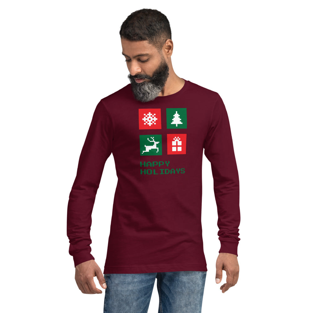 Happy Holidays Box Custom Text Personalized Unisex Long Sleeve Tee | Bella + Canvas 3501 TeeSpect