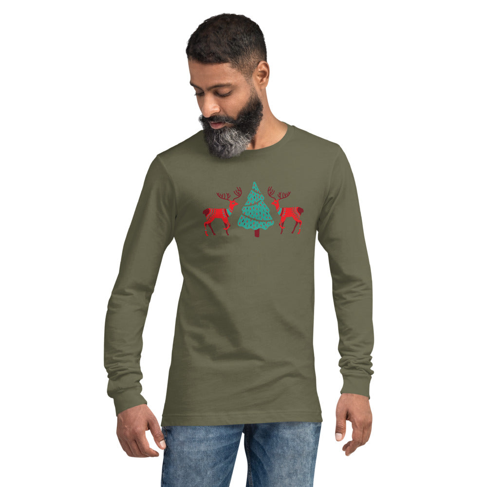 Merry Reindeer Tree Unisex Long Sleeve Tee TeeSpect