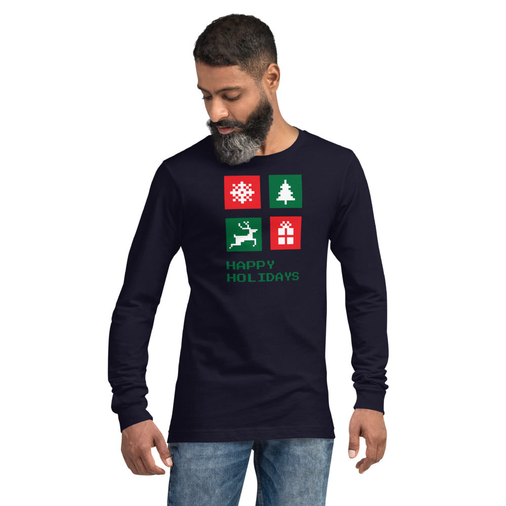 Happy Holidays Box Custom Text Personalized Unisex Long Sleeve Tee | Bella + Canvas 3501 TeeSpect