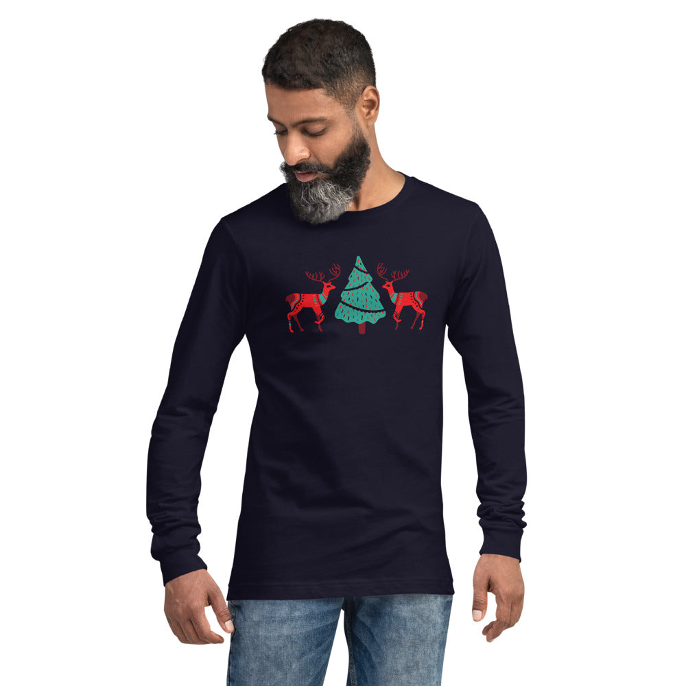 Merry Reindeer Tree Unisex Long Sleeve Tee TeeSpect