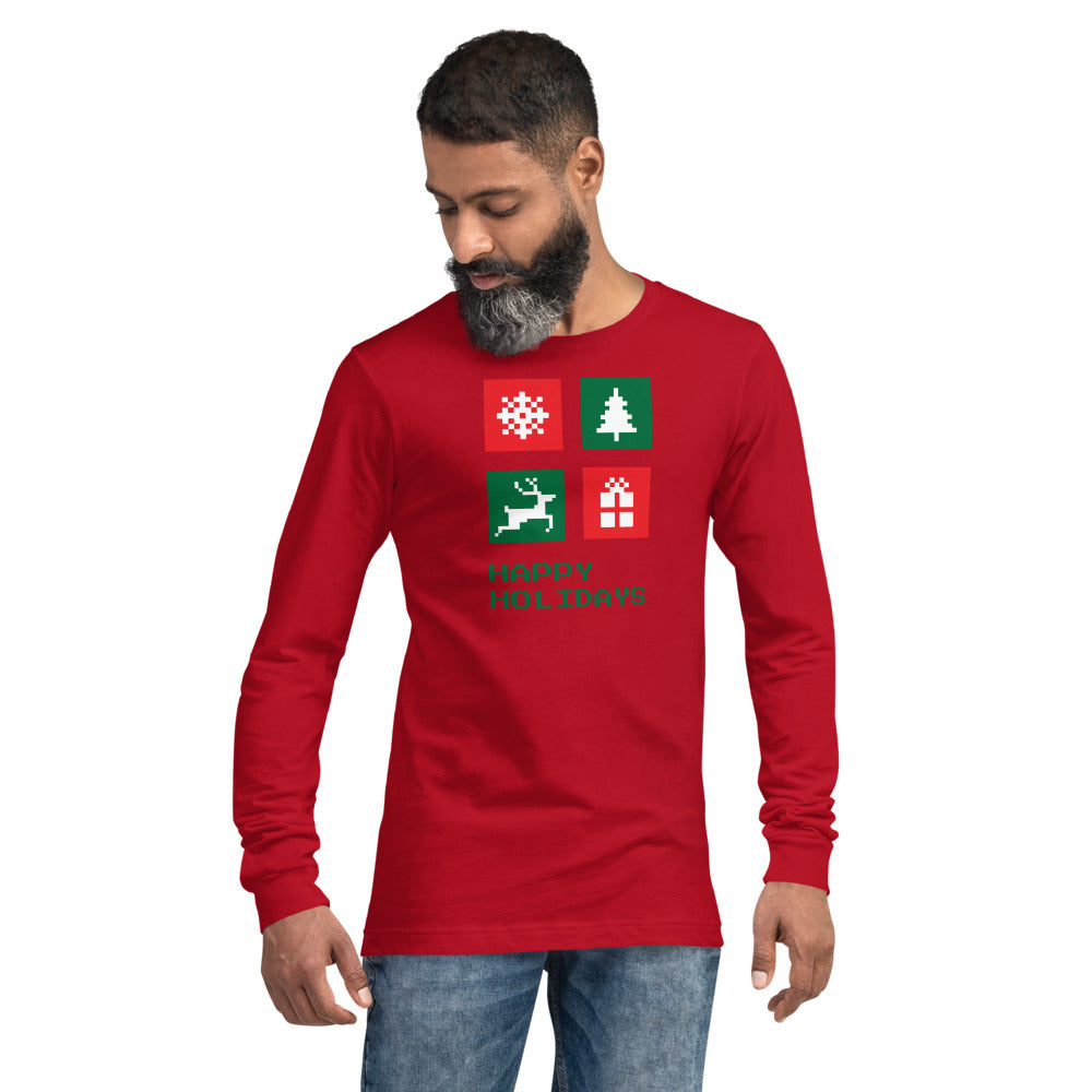 Happy Holidays Box Custom Text Personalized Unisex Long Sleeve Tee | Bella + Canvas 3501 TeeSpect