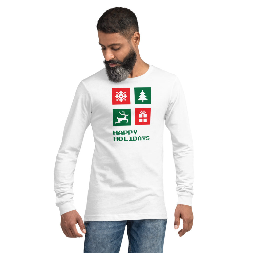 Happy Holidays Box Custom Text Personalized Unisex Long Sleeve Tee | Bella + Canvas 3501 TeeSpect