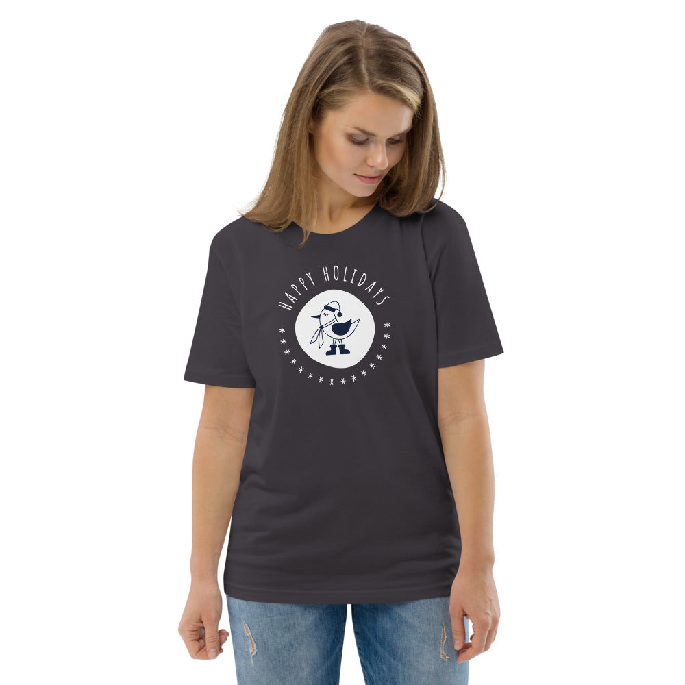Happy Holiday Tweet Blue Unisex Organic Cotton T-Shirt TeeSpect