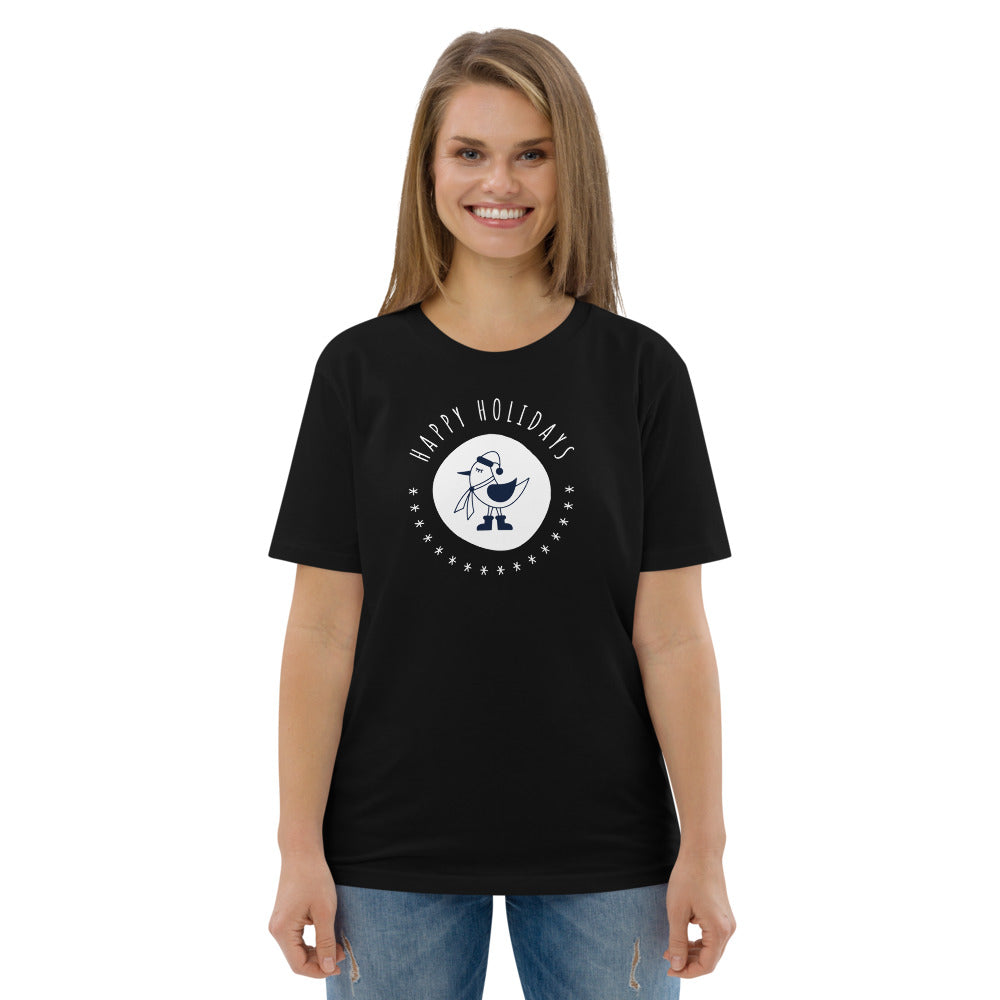 Happy Holiday Tweet Blue Unisex Organic Cotton T-Shirt TeeSpect