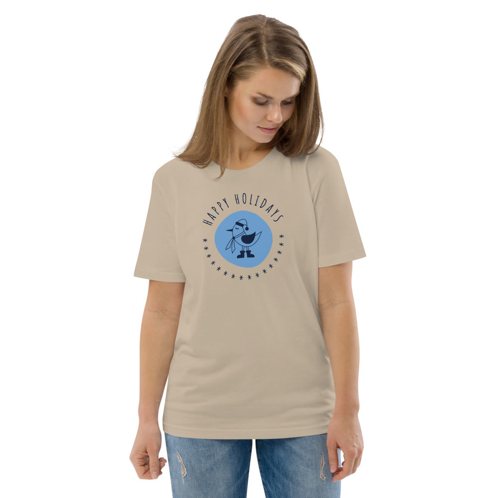 Happy Holiday Tweet Blue Unisex Organic Cotton T-Shirt TeeSpect