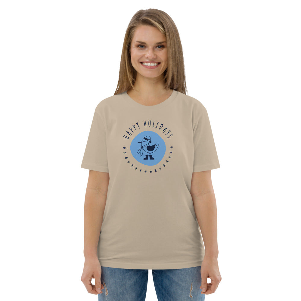 Happy Holiday Tweet Blue Unisex Organic Cotton T-Shirt TeeSpect