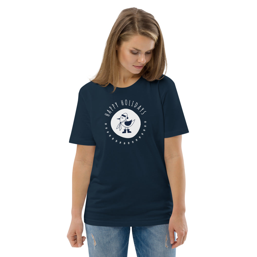 Happy Holiday Tweet Blue Unisex Organic Cotton T-Shirt TeeSpect