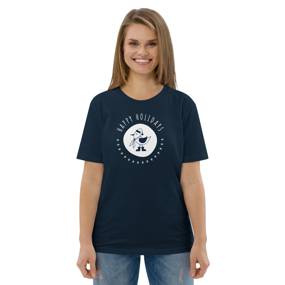 Happy Holiday Tweet Blue Unisex Organic Cotton T-Shirt TeeSpect