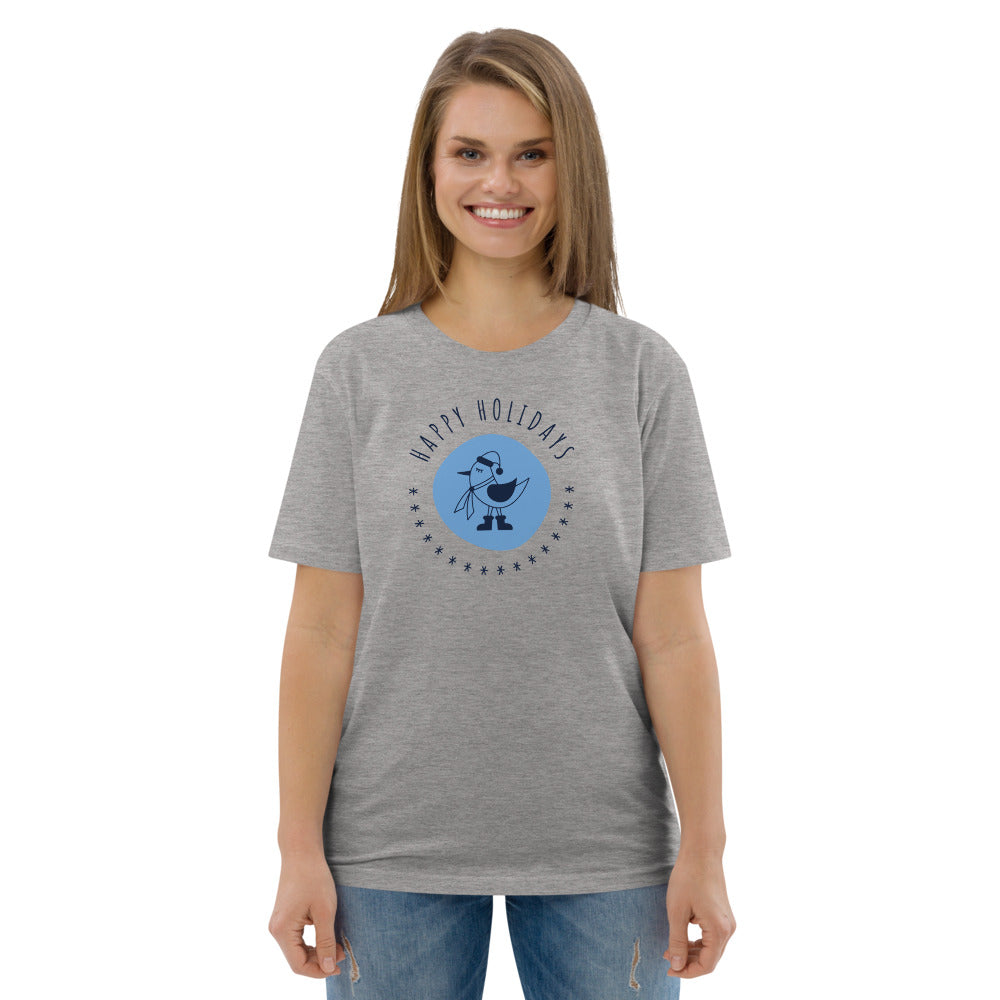 Happy Holiday Tweet Blue Unisex Organic Cotton T-Shirt TeeSpect