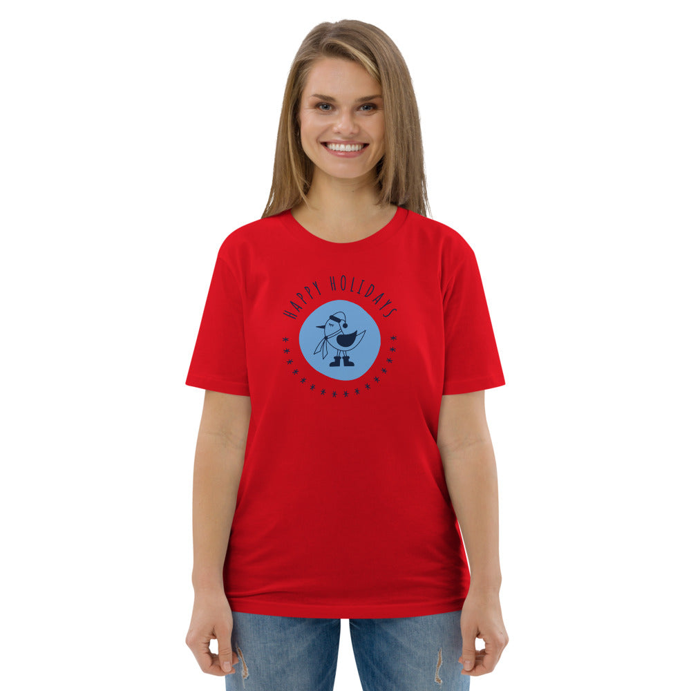 Happy Holiday Tweet Blue Unisex Organic Cotton T-Shirt TeeSpect