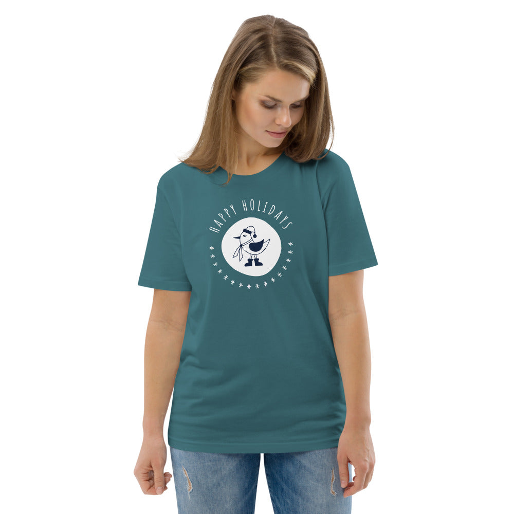 Happy Holiday Tweet Blue Unisex Organic Cotton T-Shirt TeeSpect