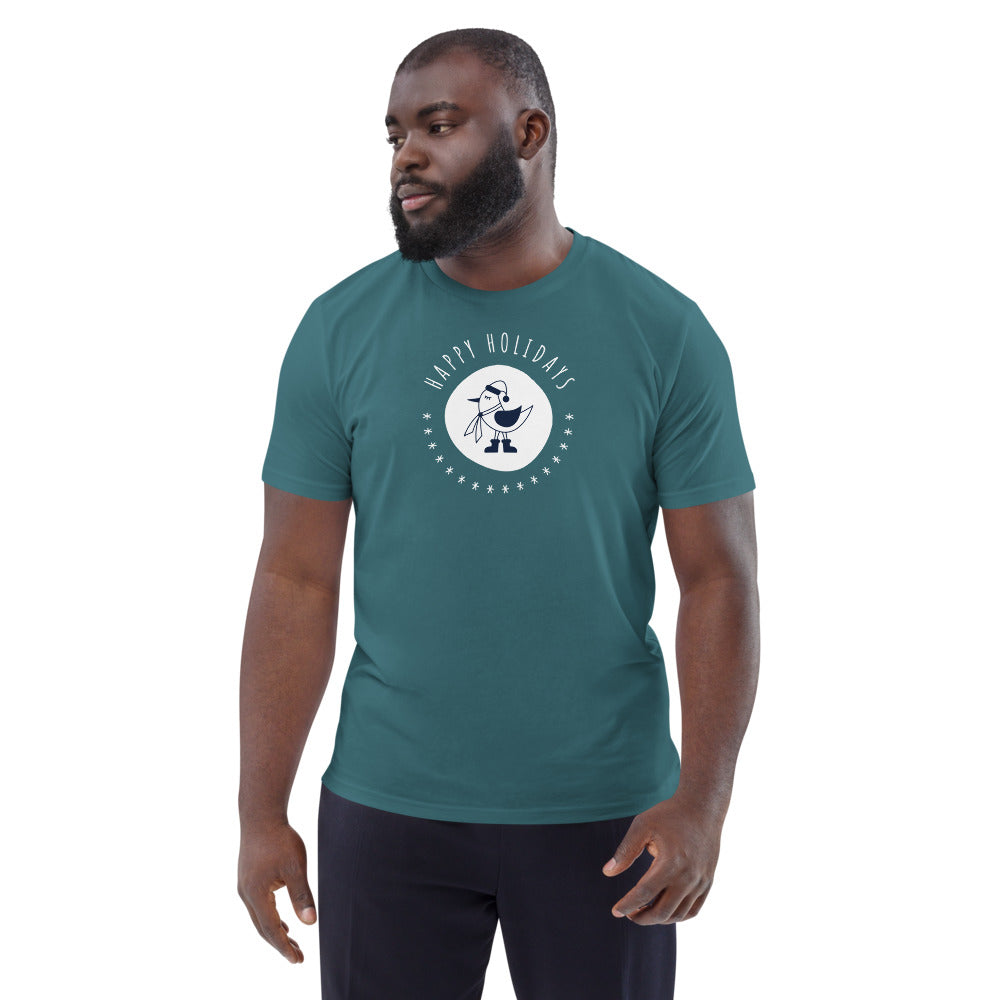 Happy Holiday Tweet Blue Unisex Organic Cotton T-Shirt TeeSpect