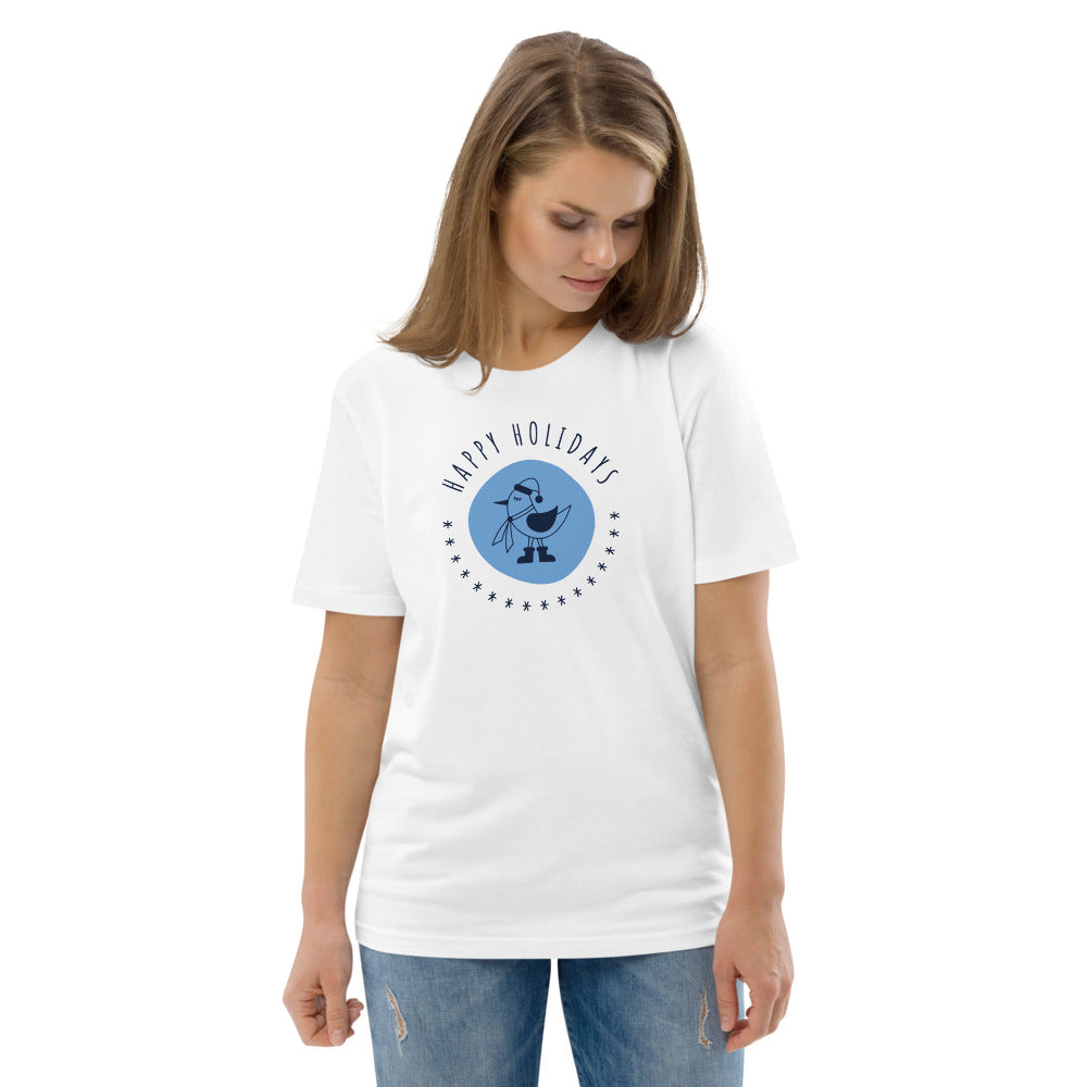 Happy Holiday Tweet Blue Unisex Organic Cotton T-Shirt TeeSpect