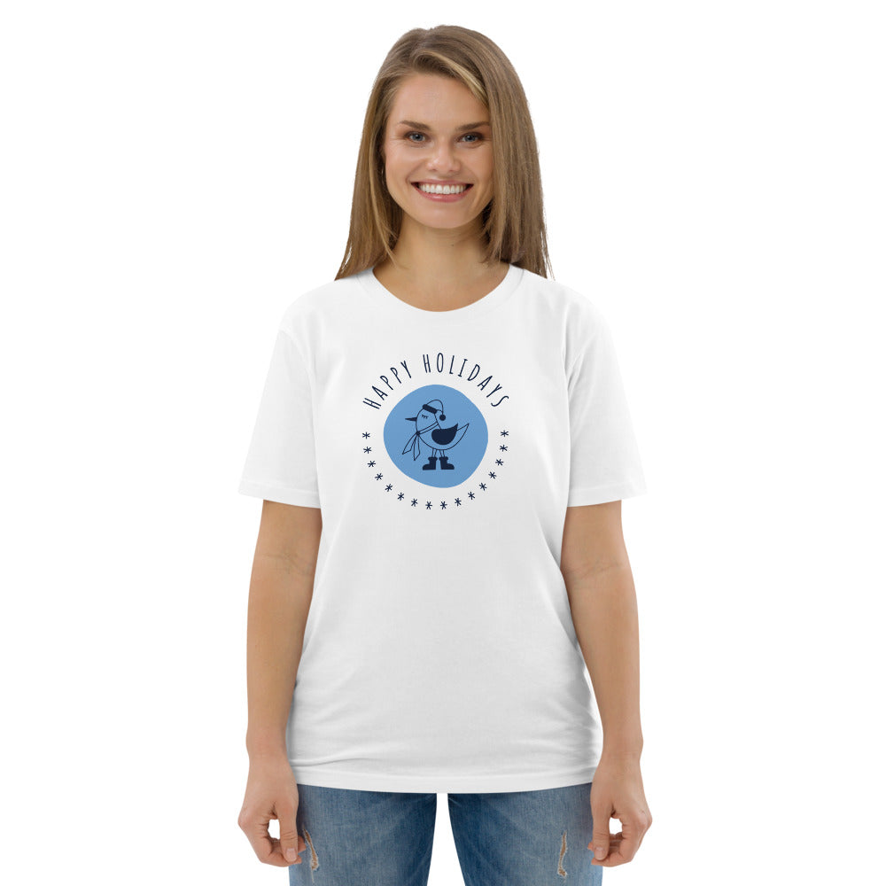Happy Holiday Tweet Blue Unisex Organic Cotton T-Shirt TeeSpect