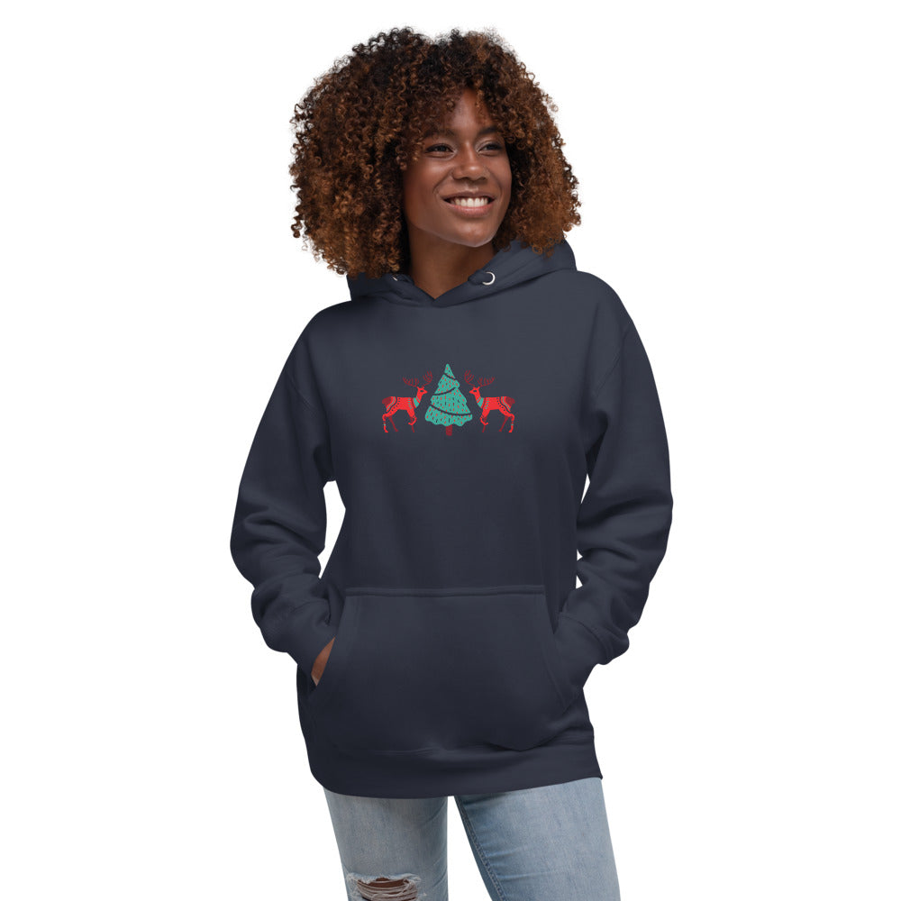 Merry Reindeer Tree Unisex Hoodie TeeSpect