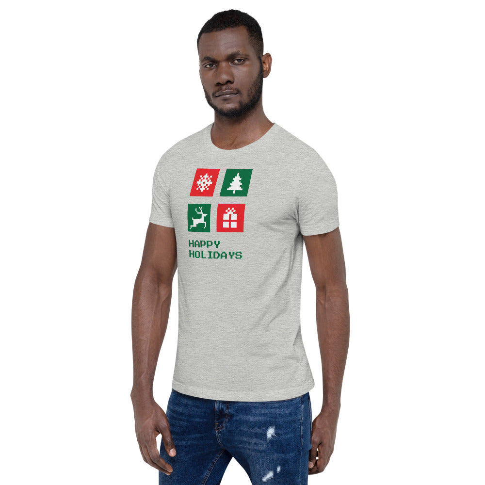 Happy Holiday Icon Box Custom Text Personalized Unisex Staple T-Shirt TeeSpect