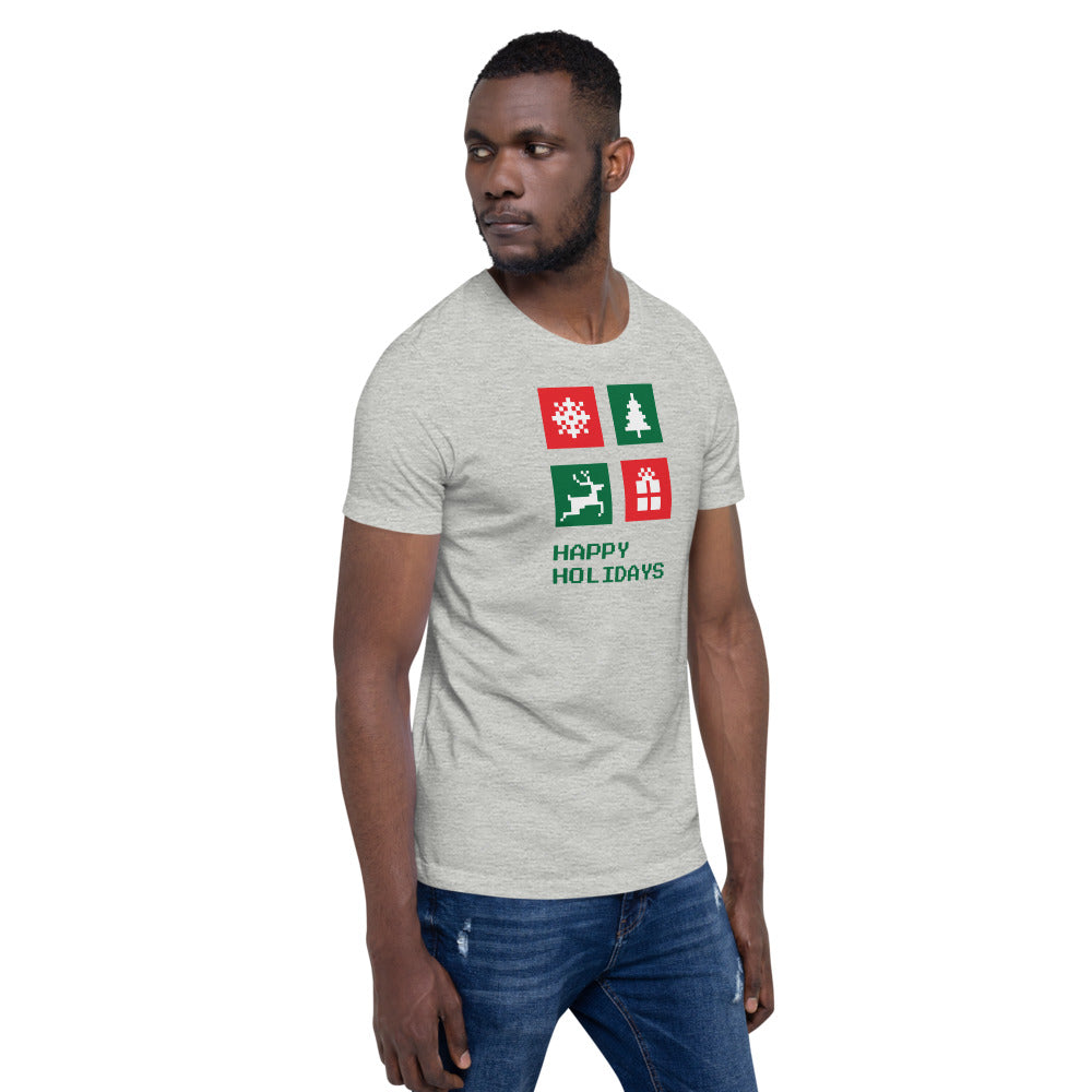 Happy Holiday Icon Box Custom Text Personalized Unisex Staple T-Shirt TeeSpect