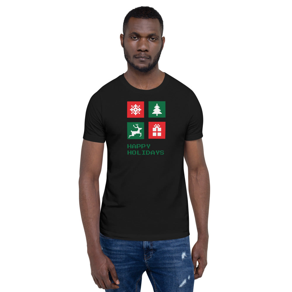 Happy Holiday Icon Box Custom Text Personalized Unisex Staple T-Shirt TeeSpect