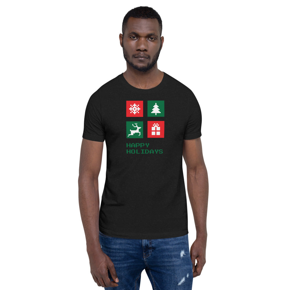 Happy Holiday Icon Box Custom Text Personalized Unisex Staple T-Shirt TeeSpect