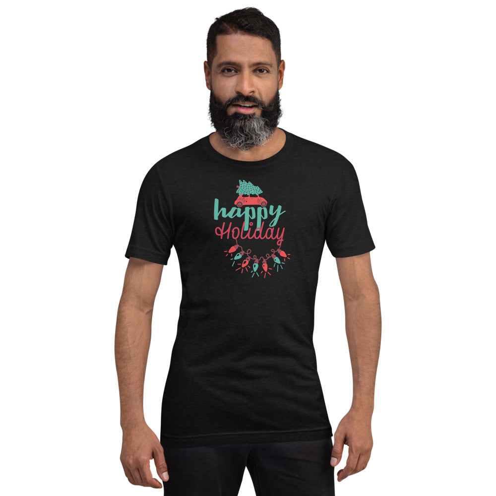 Happy Holiday Lights Truck Custom Text Personalized Unisex Staple T-Shirt TeeSpect