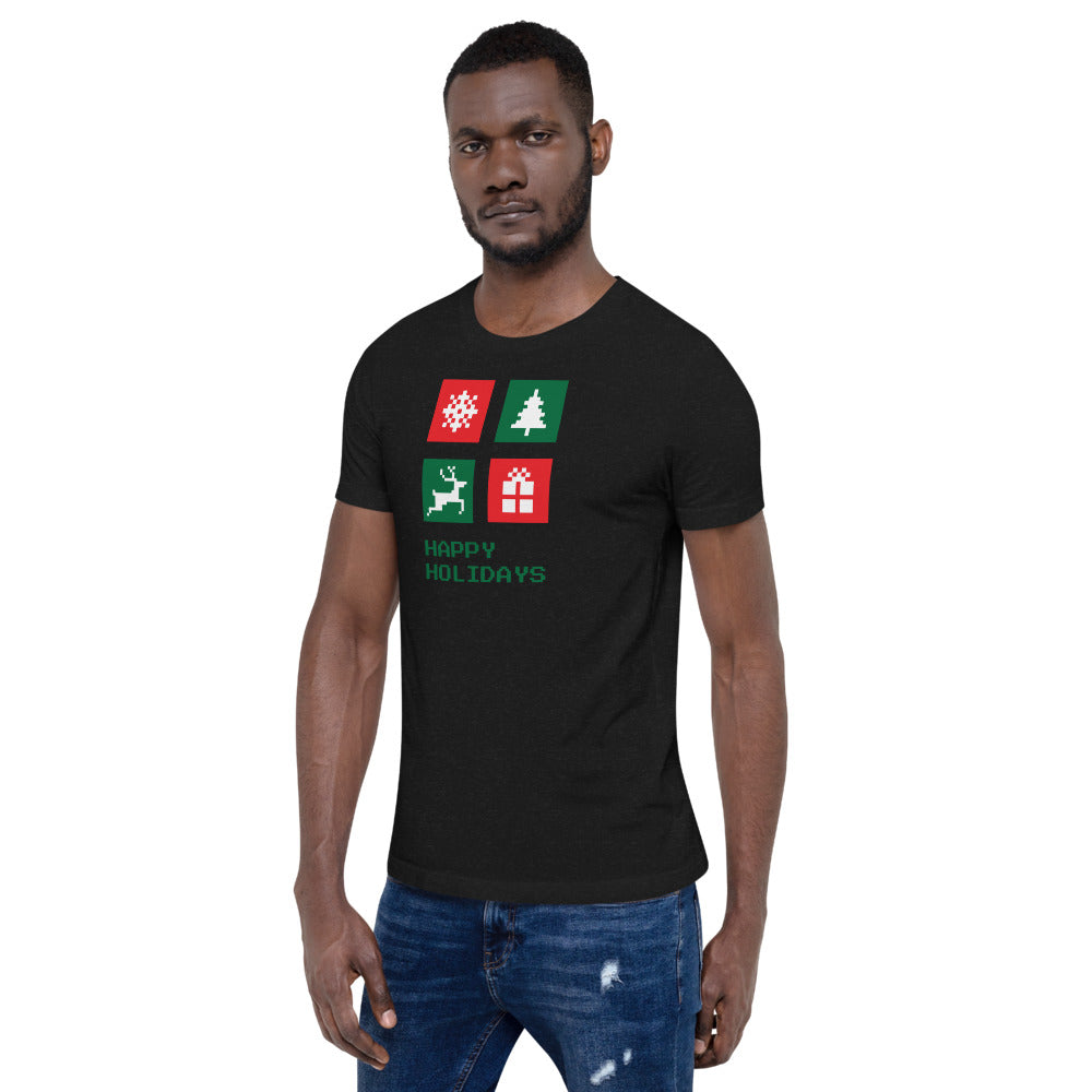 Happy Holiday Icon Box Custom Text Personalized Unisex Staple T-Shirt TeeSpect