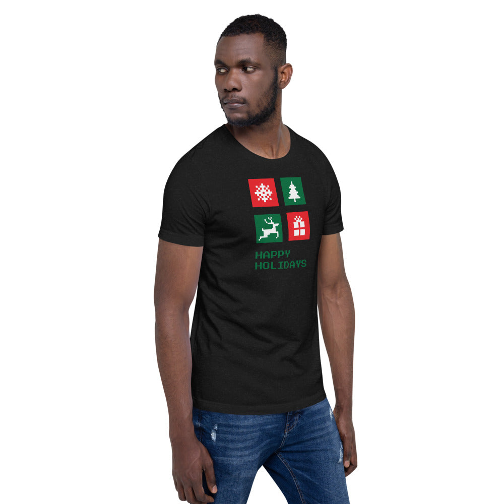 Happy Holiday Icon Box Custom Text Personalized Unisex Staple T-Shirt TeeSpect