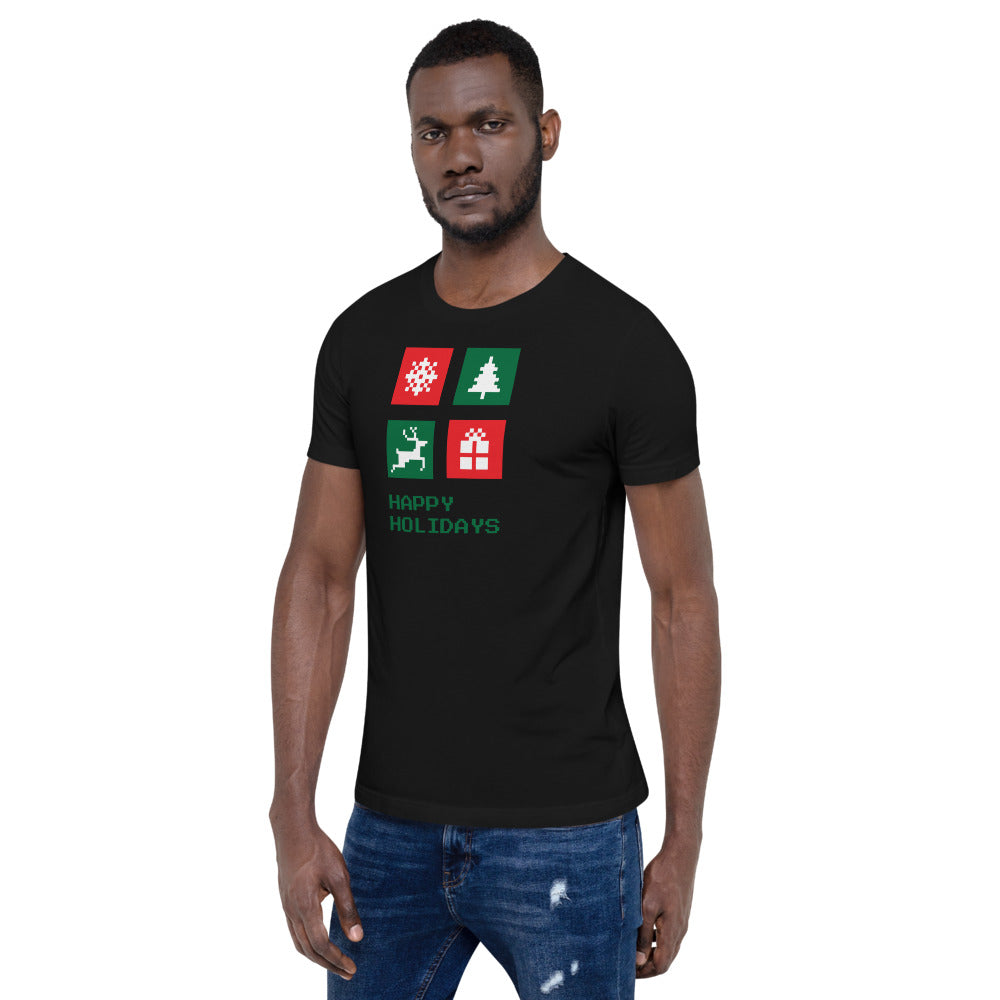 Happy Holiday Icon Box Custom Text Personalized Unisex Staple T-Shirt TeeSpect