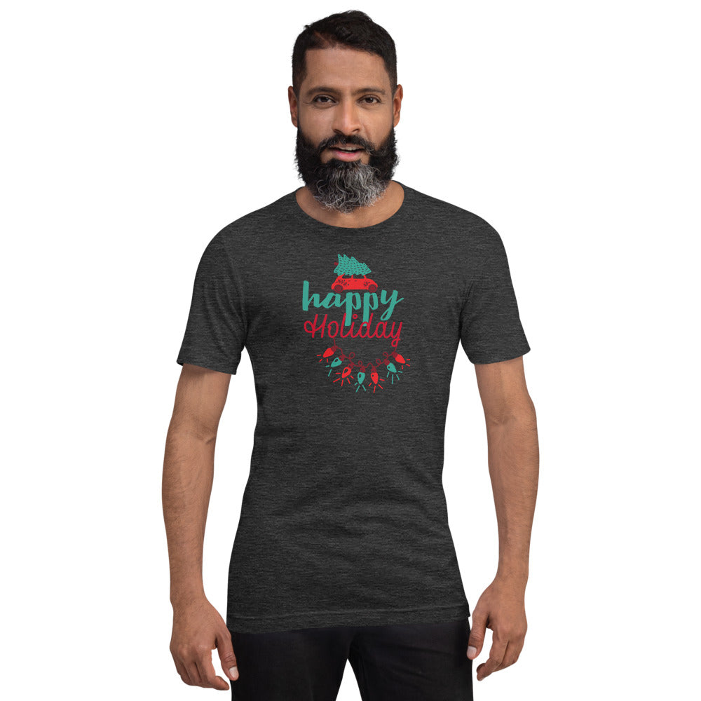 Happy Holiday Lights Truck Custom Text Personalized Unisex Staple T-Shirt TeeSpect
