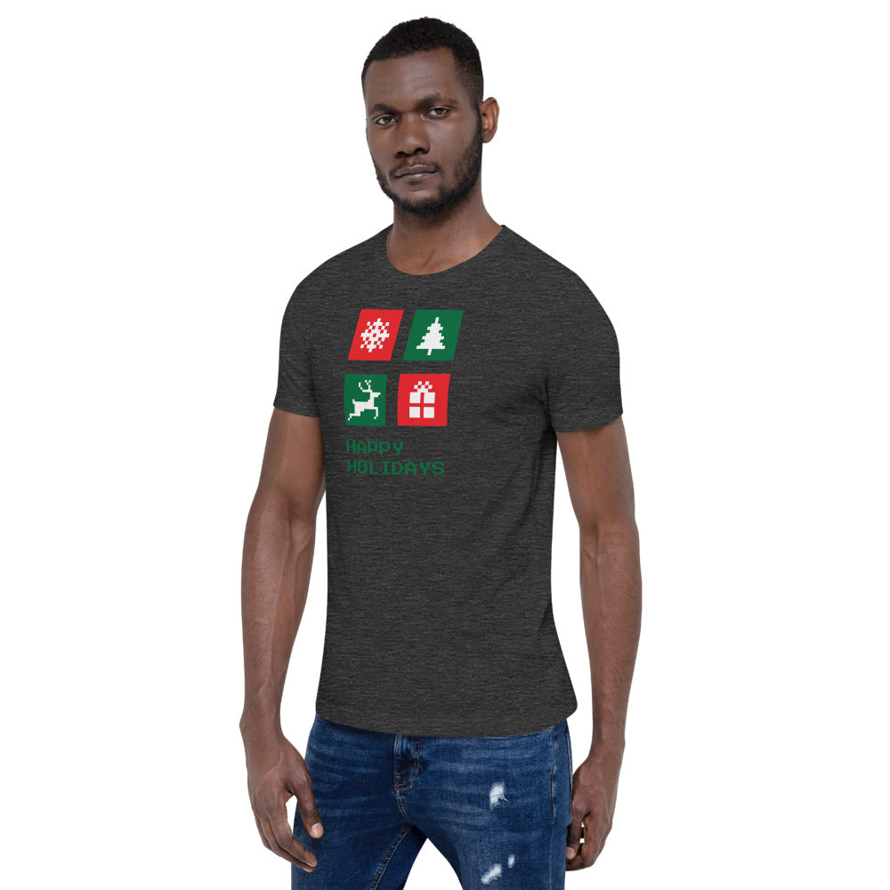 Happy Holiday Icon Box Custom Text Personalized Unisex Staple T-Shirt TeeSpect