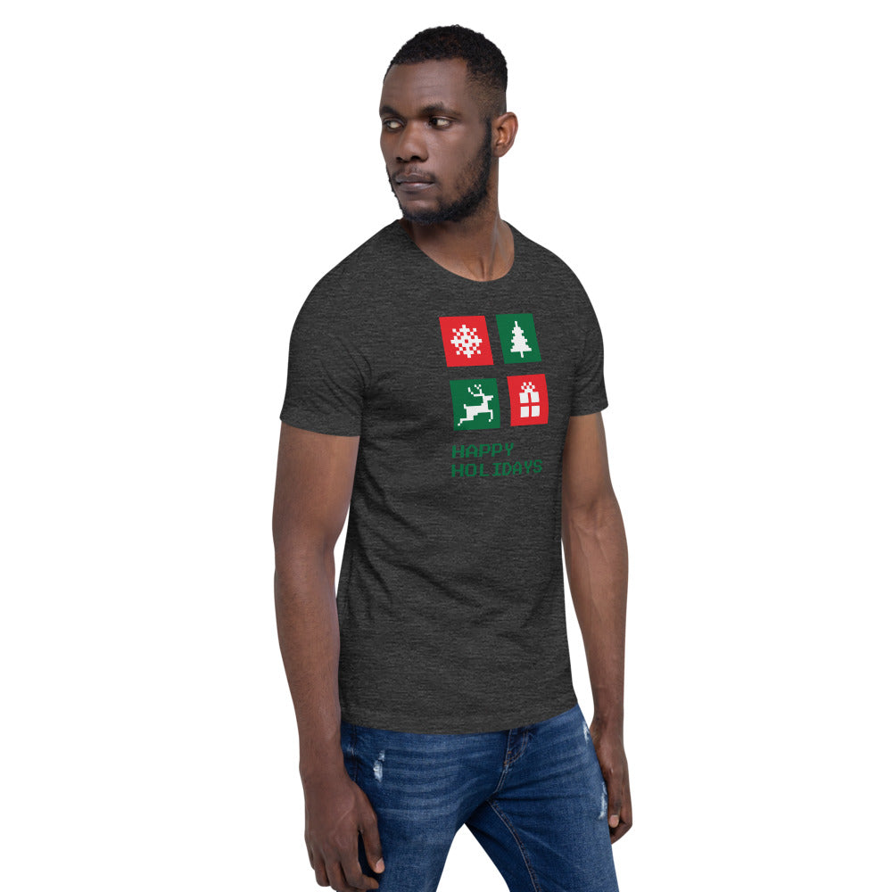 Happy Holiday Icon Box Custom Text Personalized Unisex Staple T-Shirt TeeSpect