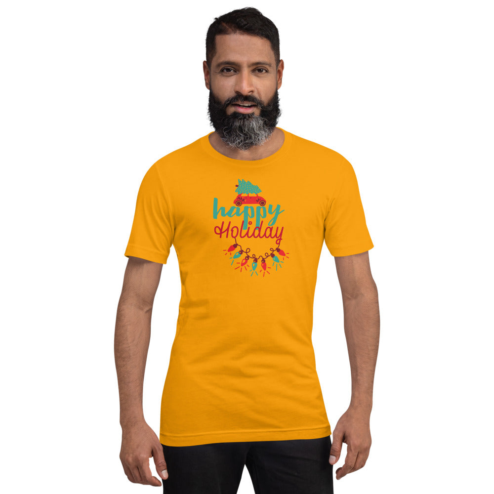 Happy Holiday Lights Truck Custom Text Personalized Unisex Staple T-Shirt TeeSpect