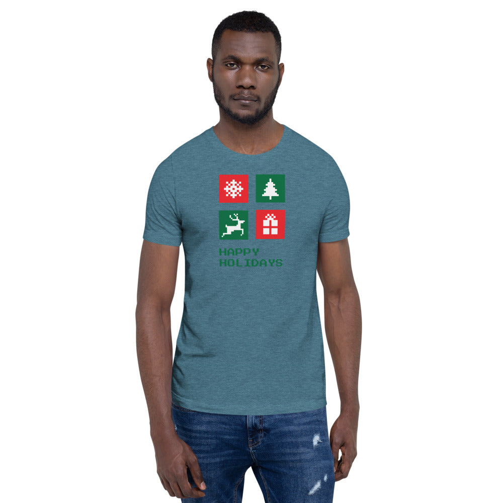 Happy Holiday Icon Box Custom Text Personalized Unisex Staple T-Shirt TeeSpect
