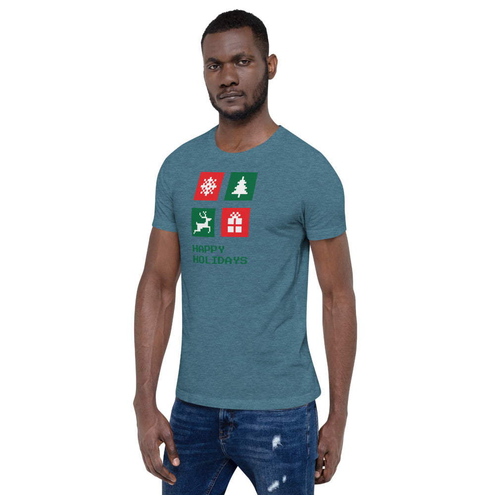 Happy Holiday Icon Box Custom Text Personalized Unisex Staple T-Shirt TeeSpect
