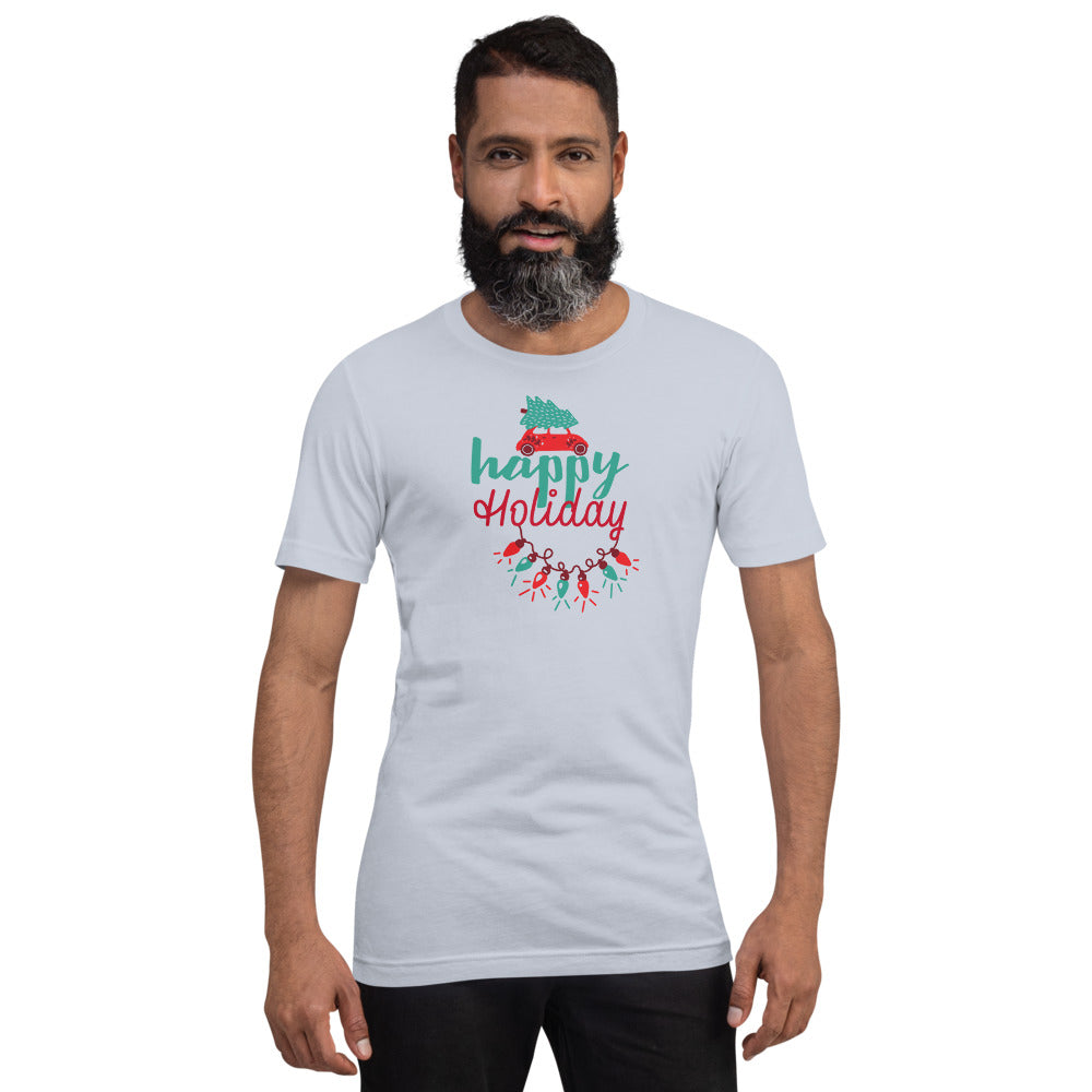 Happy Holiday Lights Truck Custom Text Personalized Unisex Staple T-Shirt TeeSpect