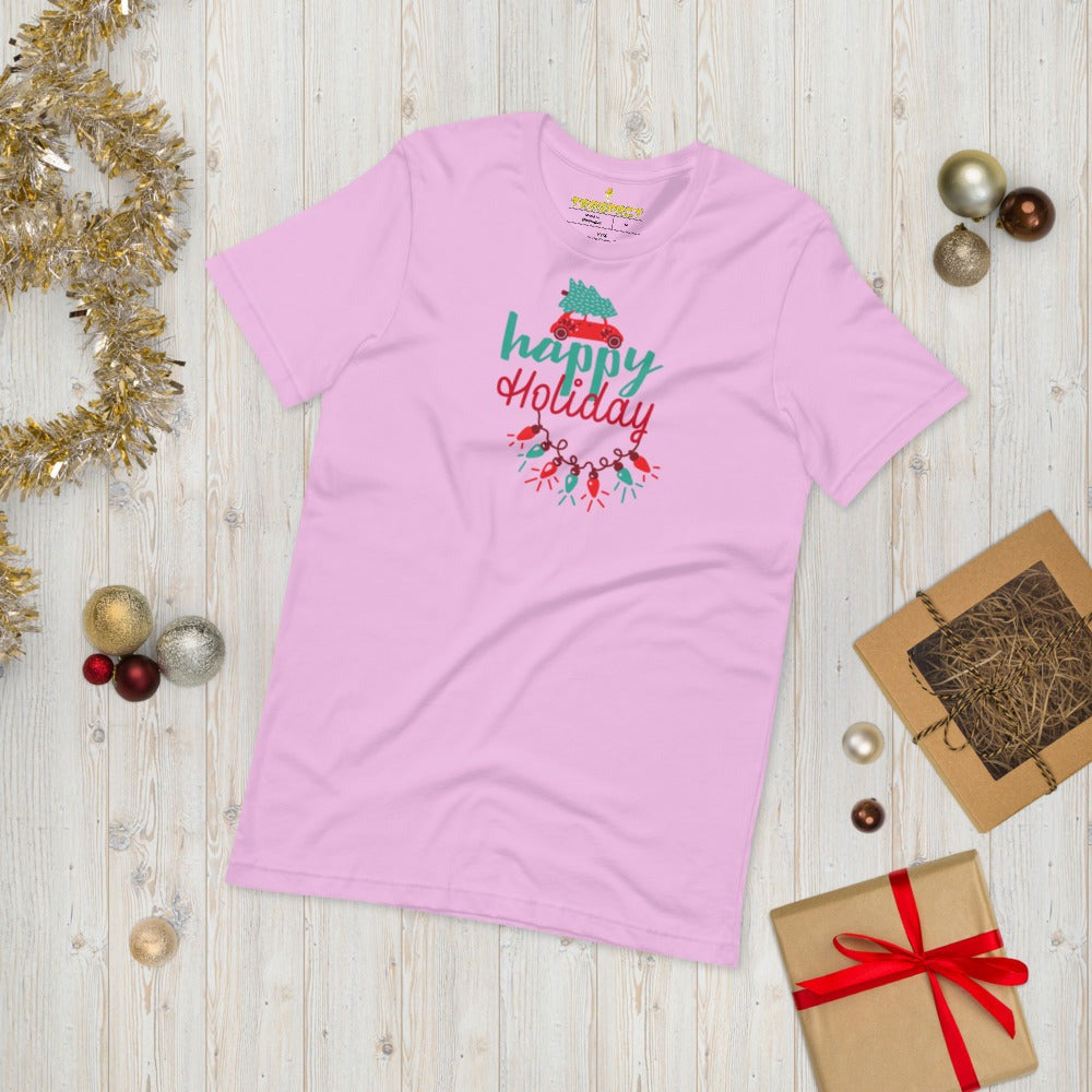Happy Holiday Lights Truck Custom Text Personalized Unisex Staple T-Shirt TeeSpect