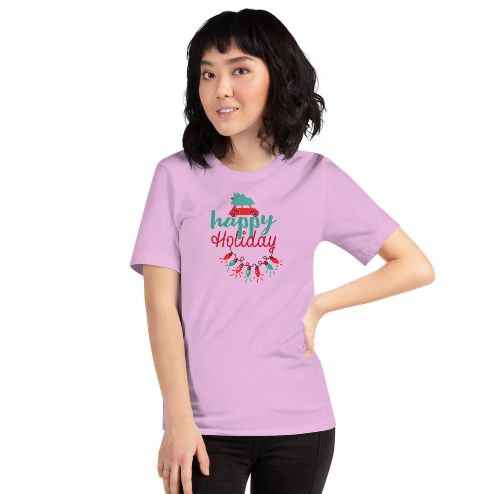 Happy Holiday Lights Truck Custom Text Personalized Unisex Staple T-Shirt TeeSpect