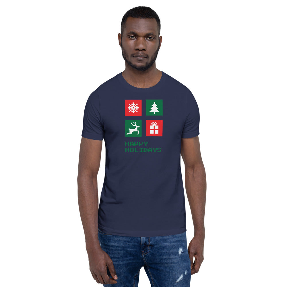 Happy Holiday Icon Box Custom Text Personalized Unisex Staple T-Shirt TeeSpect