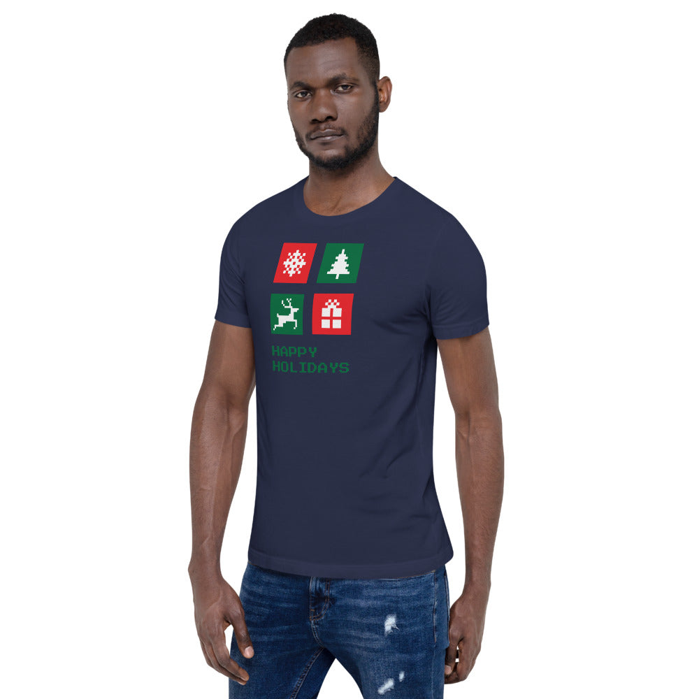 Happy Holiday Icon Box Custom Text Personalized Unisex Staple T-Shirt TeeSpect