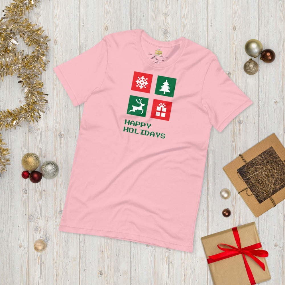 Happy Holiday Icon Box Custom Text Personalized Unisex Staple T-Shirt TeeSpect