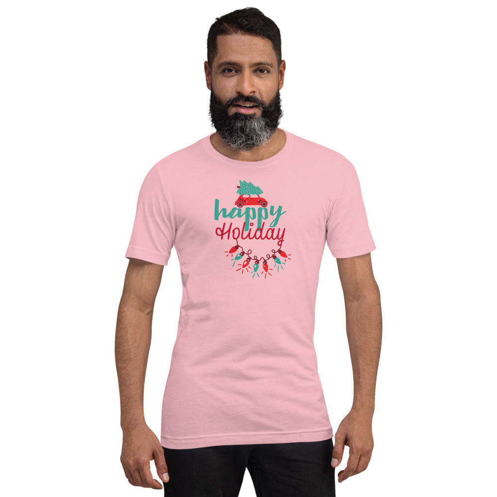 Happy Holiday Lights Truck Custom Text Personalized Unisex Staple T-Shirt TeeSpect