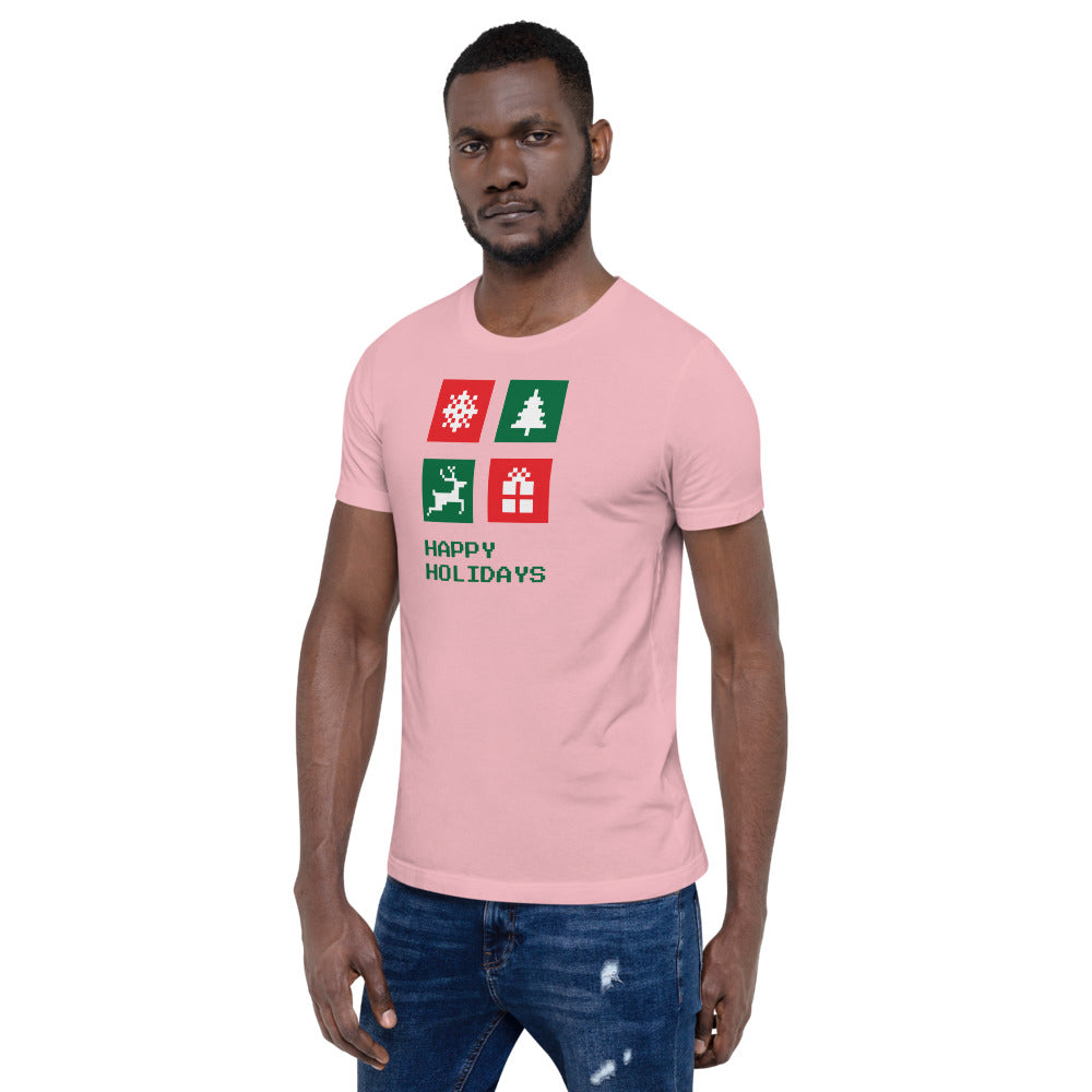 Happy Holiday Icon Box Custom Text Personalized Unisex Staple T-Shirt TeeSpect