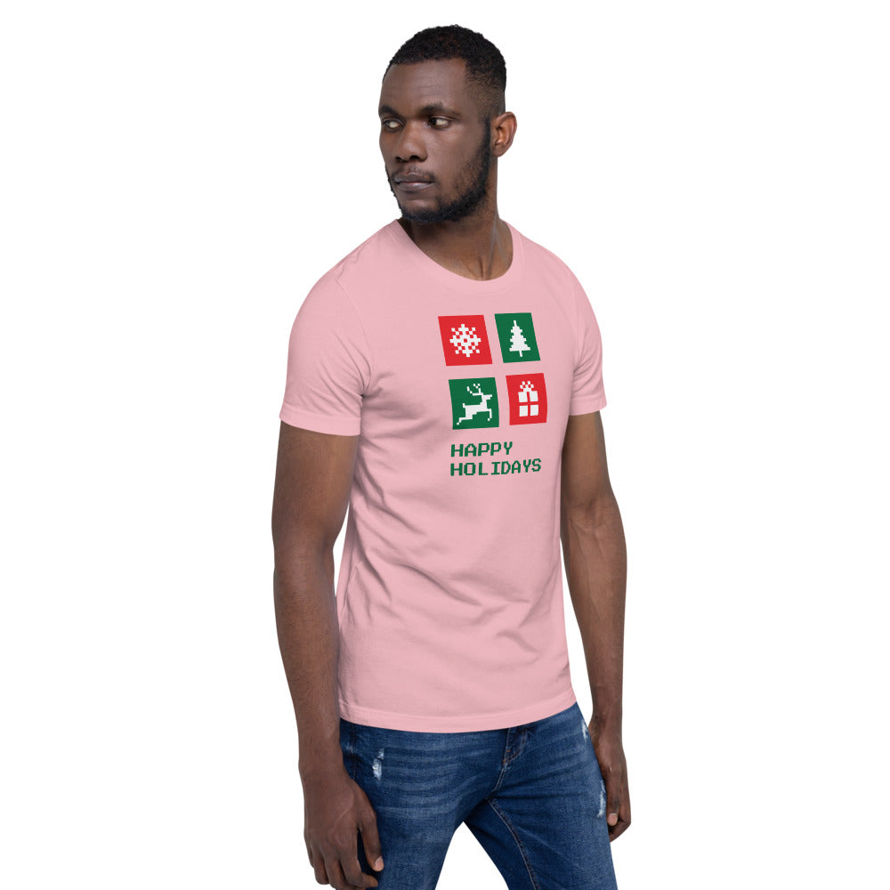 Happy Holiday Icon Box Custom Text Personalized Unisex Staple T-Shirt TeeSpect