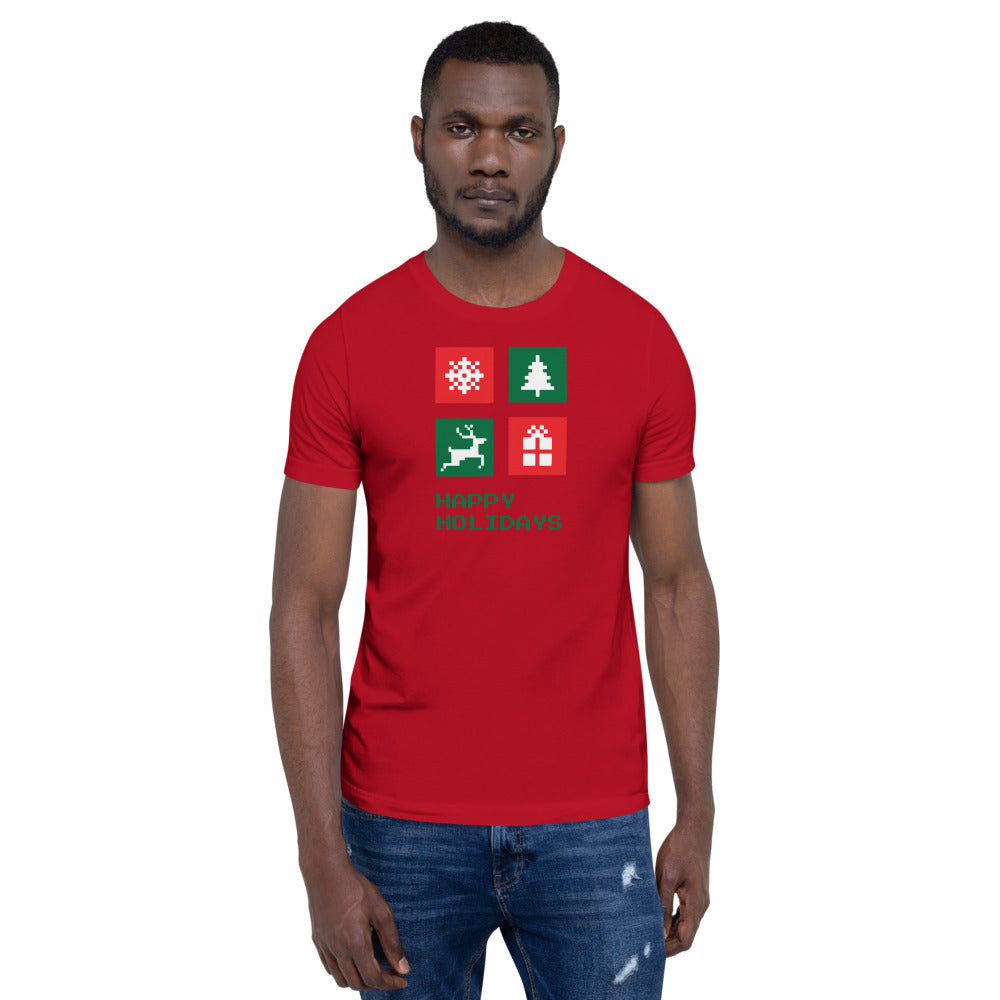 Happy Holiday Icon Box Custom Text Personalized Unisex Staple T-Shirt TeeSpect